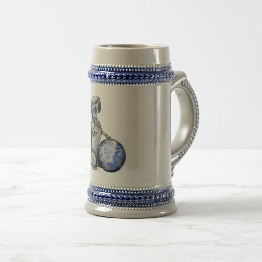 Blue Willow Dachshund Stein Bierpul (Voorkant rechts)