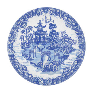 Blue Willow Deer Herd Antiek Pagoda Phoenix Cutti Snijplank