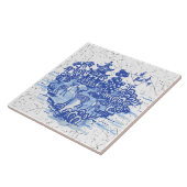 Blue Willow Deer Herd Antiek Pagoda Phoenix Tegeltje (Zijkant)