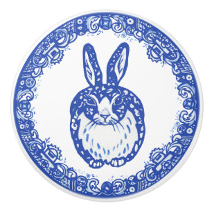 Blue Willow Design Bunny Rabbit Whimsical Keramische Knop