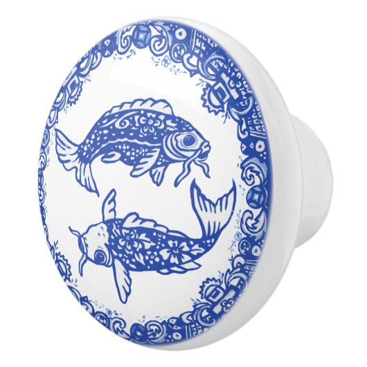 Blue Willow Design Floral Koi Fish Oriental Unique Keramische Knop (Rechts)