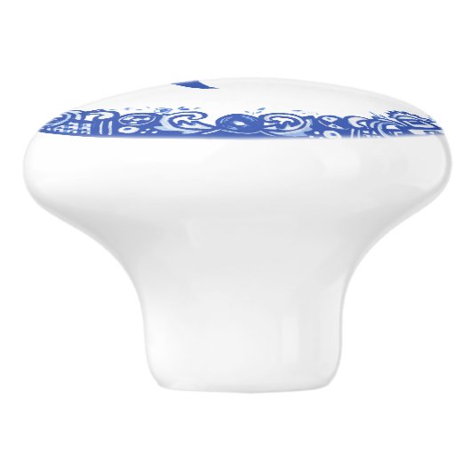 Blue Willow Design Floral Phoenix Birds Whimsical Keramische Knop (Zijkant)