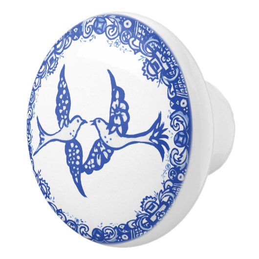 Blue Willow Design Floral Phoenix Birds Whimsical Keramische Knop (Rechts)