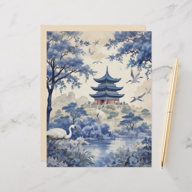  Blue Willow Dreams Scrapbook Papier (Voorkant / Achterkant in situ)