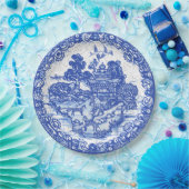 Blue Willow Fox Island Asian Temple Garden Crackle Papieren Bordje (Feest)