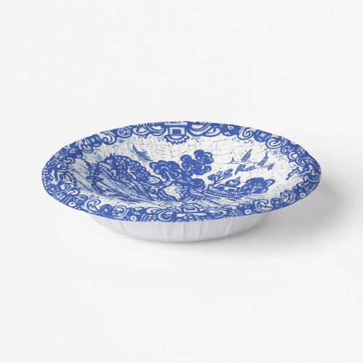 Blue Willow Fox Island Asian Temple Garden Crackle Papieren Kommen (Gebogen)