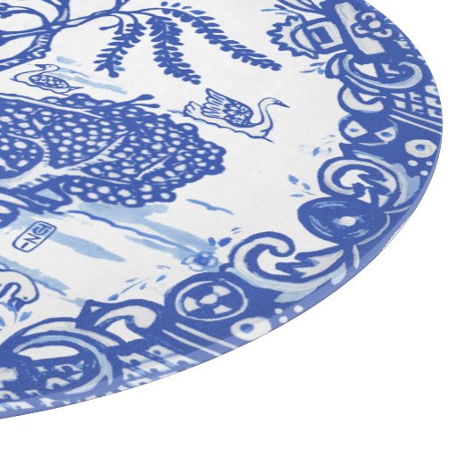 Blue Willow Fox Rabbit Squirrel Bird Whale Pagoda Snijplank (Hoek)