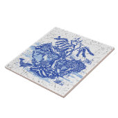 Blue Willow Fox Rabbit Squirrel Bird Whale Pagoda Tegeltje (Zijkant)