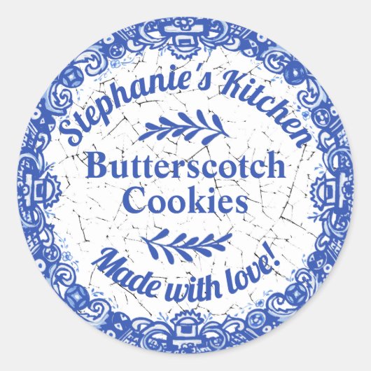  Blue Willow Gepersonaliseerde Baked Goods Food Ronde Sticker (Voorkant)