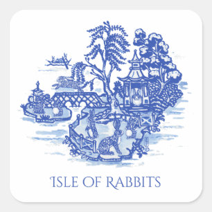 Blue Willow I Love Rabbits Classic Chinoiserie Vierkante Sticker