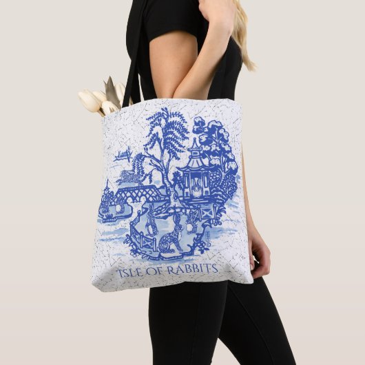 Blue Willow Konijneneiland Whimsical Elegant Fun Tote Bag (Dichtbij)