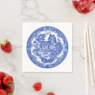 Blue Willow Lucky Cat Koi Bird Asian Temple Garden Servet