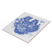 Blue Willow Lucky Cat Koi Pond Antiek Fantasy Tegeltje (Zijkant)