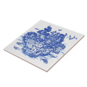 Blue Willow Lucky Cat Whimsical Chinoiserie Art Tegeltje (Zijkant)