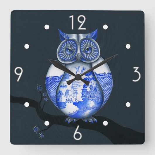 Blue Willow Owl Wall klok (Voorkant)