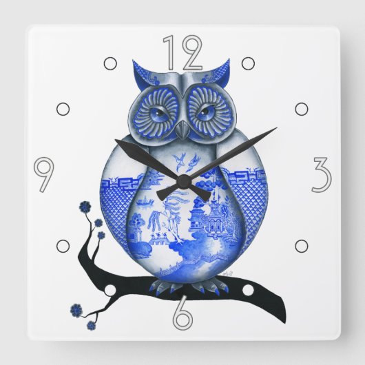 Blue Willow Owl Wall klok (Voorkant)