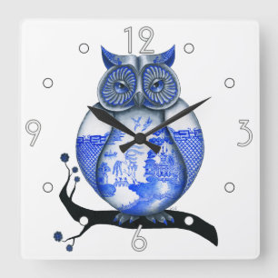 Blue Willow Owl Wall klok