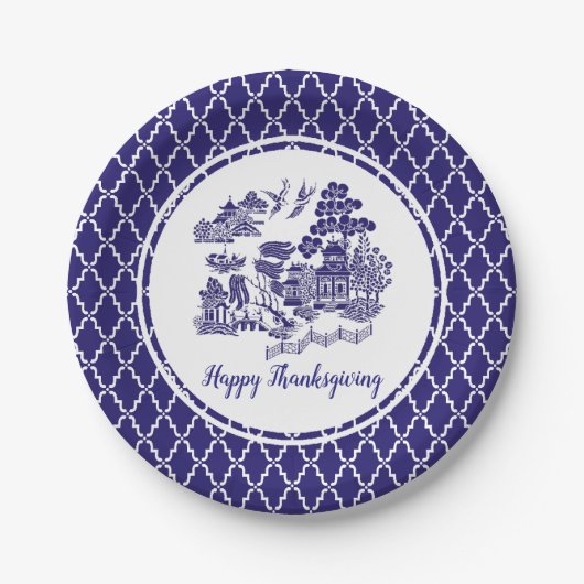 Blue Willow Pattern Jouw tekst Papieren Bordje (Voorkant)