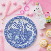 Blue Willow Peacock Island Asian Temple Crackle Papieren Bordje (Feest)