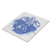 Blue Willow Peacock Island Asian Temple Garden Art Tegeltje (Zijkant)