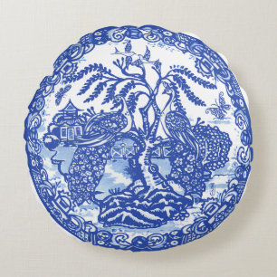 Blue Willow Peacock Rond Kussen