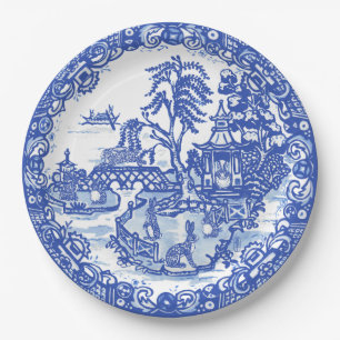 Blue Willow Rabbit Classic Whimsical Asian Papieren Bordje