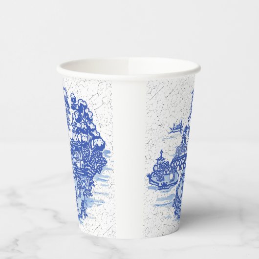 Blue Willow Rabbit Classic Whimsical Papieren Bekers (Links)