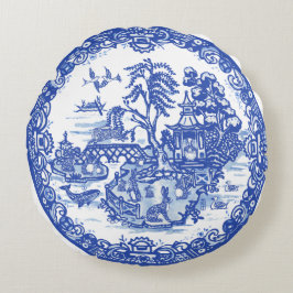 Blue Willow Rabbit Island Antiek Fantasy Art Rond Kussen
