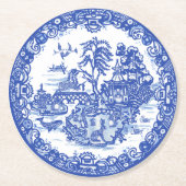 Blue Willow Rabbit Island Antiek Fantasy Art Ronde Kartonnen Onderzetter (Voorkant)
