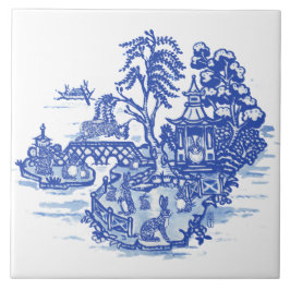 Blue Willow Rabbit Island Antiek Fantasy Art Tegeltje