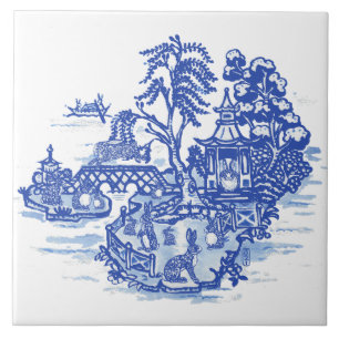 Blue Willow Rabbit Island Antiek Fantasy Art Tegeltje