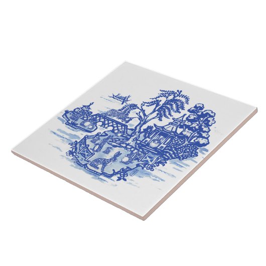 Blue Willow Rabbit Island Antiek Fantasy Art Tegeltje (Zijkant)