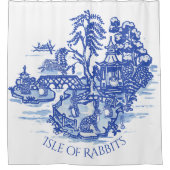 Blue Willow Rabbit Island Whimsical Chinoiserie Douchegordijn (Voorkant)