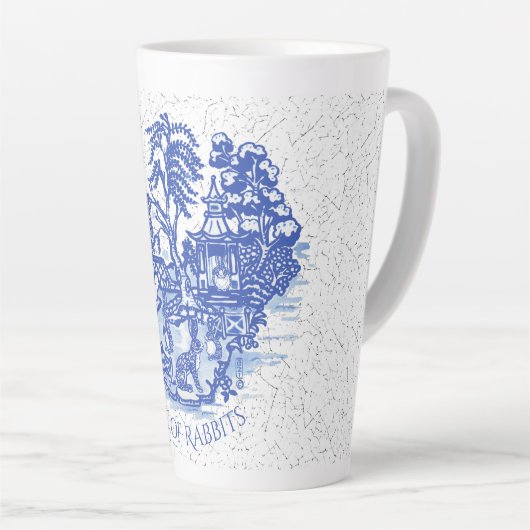 Blue Willow Rabbit Island Whimsical Crackle Kijk Latte Mok (Rechterhoek)