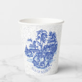 Blue Willow Rabbit Island Whimsical Crackle Kijk Papieren Bekers (Achterkant)