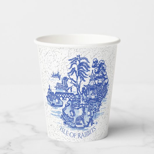 Blue Willow Rabbit Island Whimsical Crackle Kijk Papieren Bekers (Achterkant)