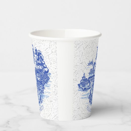 Blue Willow Rabbit Island Whimsical Crackle Kijk Papieren Bekers (Links)