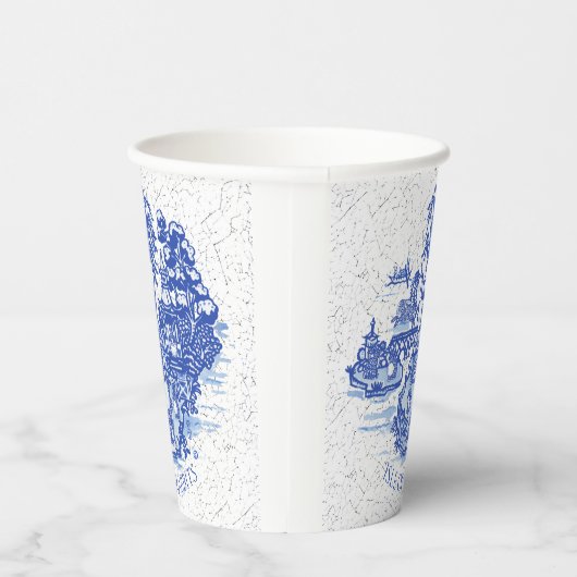 Blue Willow Rabbit Island Whimsical Crackle Kijk Papieren Bekers (Rechts)