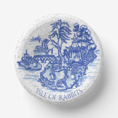 Blue Willow Rabbit Island Whimsical Crackle Kijk Papieren Kommen (Voorkant)