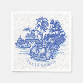Blue Willow Rabbit Island Whimsical Crackle Kijk Servet (Voorkant)