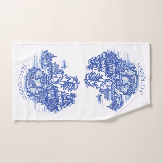 Blue Willow Rabbit Island Whimsical Pottery Kijk Bad Handdoek (Handdoek)