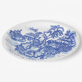 Blue Willow Rabbit Island Whimsical Pottery Kijk Papieren Bordje (Gekanteld)