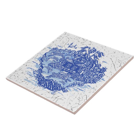 Blue Willow Rabbit Isle Willow Antiek Fantasy Art Tegeltje (Zijkant)