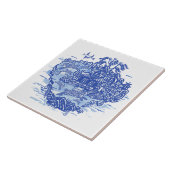 Blue Willow Rabbit Isle Willow Antiek Fantasy Art Tegeltje (Zijkant)
