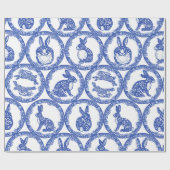 Blue Willow Rabbit Whimsical Isle of Rabbits Cadeaupapier (Vlak)