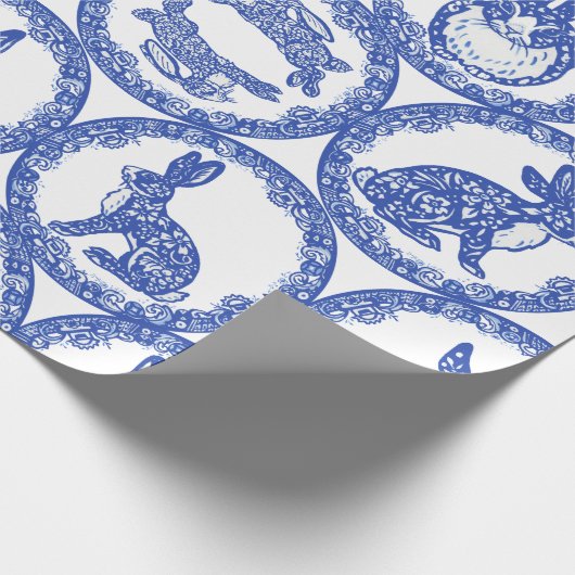 Blue Willow Rabbit Whimsical Isle of Rabbits Cadeaupapier (Hoek)