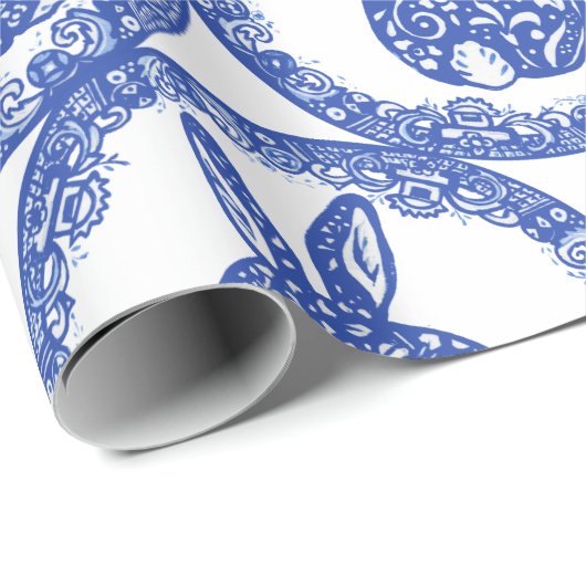 Blue Willow Rabbit Whimsical Isle of Rabbits Cadeaupapier (Rol Hoek)