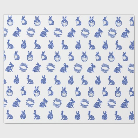 Blue Willow Rabbit Whimsical Isle of Rabbits Tiss Cadeaupapier (Vlak)