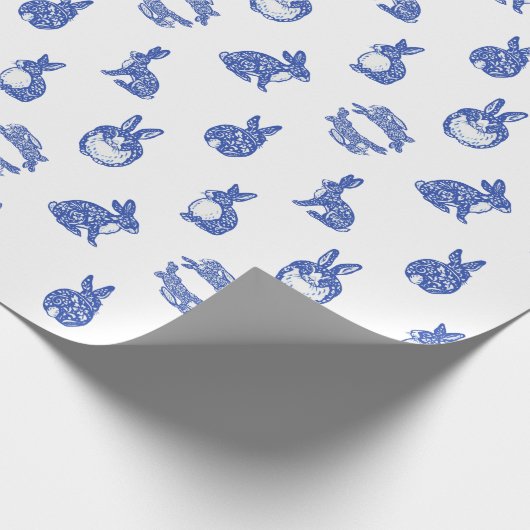 Blue Willow Rabbit Whimsical Isle of Rabbits Tiss Cadeaupapier (Hoek)