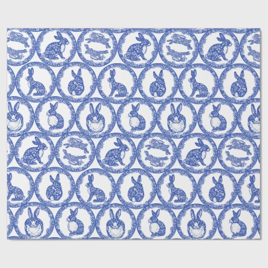 Blue Willow Rabbit Whimsical Isle of Rabbits Wrapp Cadeaupapier (Vlak)